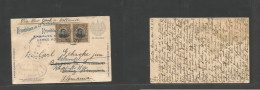 SALVADOR, EL. 1915 (12 Febr) Santa Ana - Germany, Salzwedel 1c Stationary Card + 2 Adtls At 5c Rate, Cancelled Ring Gril - El Salvador
