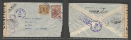 SALVADOR, EL. 1942 (16 Ene) Santiago De Maria - France, Cannes. Air WWII Censored French + US Multifkd Env. Fine And Sca - El Salvador