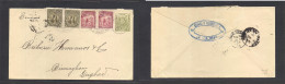 SALVADOR, EL. 1896 (1-2 Ene) La Libertad - UK, Birmingham (31 Jan) 1c Green Stat Env + 4 Adtls, Tied Lilac Cds. VF Mixed - El Salvador