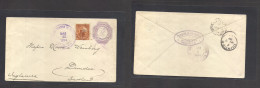 SALVADOR, EL. 1894 (31 March) Santa Ana - Scotland, Dundee (May 2) 10c Lilac Stat Env + Adtl, Tied Lilac Cds. Reverse Tr - El Salvador
