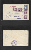 SALVADOR, EL. 1927 (Oct 6) San Miguel - Germany, Hamburgo 6c Blue Stat Env + 4 Adtls Tied Lilac Cds. Via Guatemala. XF I - El Salvador