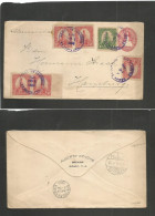 SALVADOR, EL. 1904 (6 Aug) Santa Ana - Germany, Hamburg (1 Sept) Via NYC (24 Aug) Multifkd 2c Red / Cream Stationary Env - El Salvador