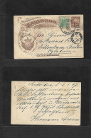 SALVADOR, EL. 1897 (Ene 5)  Santa Ana - UK, Tottenham (23 Jan) Via NY. 2c Brown Stat Illustrated Card + 1c Green Adtl +  - El Salvador