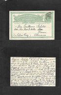 SALVADOR, EL. 1911 (9 June) GPO - Germany, Bremen. 1c Green Stat Card. Fine Used, Endorsed. Via Salina Cruz. VF. - El Salvador