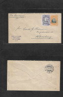 SALVADOR, EL. 1907 (21 Abr) Santa Ana - Germany, Hamburg (21 May) 3c Orange/green Stat Envelope + 10c Lilac Adtl, Tied L - El Salvador