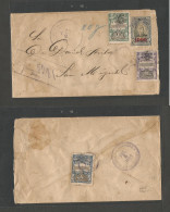 SALVADOR, EL. 1909 (2 July) S. Salvador - San Miguel (5 July) Registered Mutifkd "1909" Ovptd 5c Green Stationary Envelo - Salvador