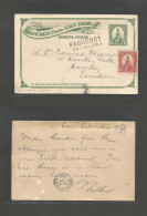 SALVADOR, EL. 1903 (14 June) S. Salvador - London, UK. 1c Green + 2c Red Adtl Stat Card, Doble Line "PAQUEBOT / NY 2d DI - El Salvador