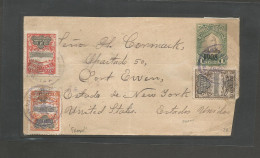 SALVADOR, EL. 1908. S. Salvador - USA, Port Even, NY. 1c Green 1908 Ovptd Stationery Envelope Front Only + 3 Adtls. A Ve - El Salvador