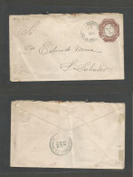SALVADOR, EL. 1894 (11 May) La Libertad - S. Salvador (13 May) 5c Brown Embossed Stationary Envelope, Proper Cds Tat Can - Salvador