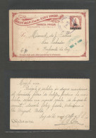 SALVADOR, EL. 1904 (2 Ago) Sonsonate - S. Salvador. 1 Centavo / 2c Red Stationary Card. VF Used. - El Salvador
