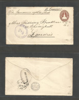 SALVADOR, EL. 1903 (18 Ago) Santiago De Maria - UK, London (16 Sept) 13c Brown Stationary Envelope Via Panama - NYC (8 S - El Salvador