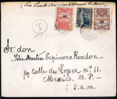 SALVADOR, EL. 1917( July). SALVADOR-MEXICO. La Union To Mexico DF. Franked Envelope 1915 Ovptd Issue 19c Rate, Taxed (20 - El Salvador