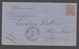 SALVADOR, EL. 1893 (16 Jan). Salvador - Germany. 11c Red / Blue Stat Env. Via NY (30 Jan). VF. - El Salvador