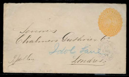 SALVADOR, EL. 1891 (27 Enero). S Salvador - UK. 11c Yellow Stat Env. Scarce Used. Fine. NY + Arrival Reverse Cds. - El Salvador