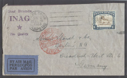 SOUTH AFRICA. 1933 (2 Aug). Capetown - Germany, Berlin (11 Aug). 1sh Fkd Air Env Air German Red Luftpost Cachet. Fine. - Altri & Non Classificati