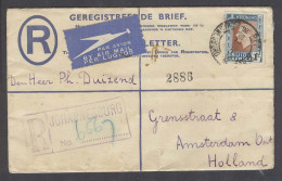 SOUTH AFRICA. 1937 (24 July). Joburg - Netherlands. Reg 4d Blue Stat Env Airmail Service Adtl 1sh Stamp. - Altri & Non Classificati