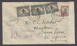 SOUTH AFRICA. 1941 (17 March). Sannieshof - Mackeni - Sierra Leone (3 April). W Africa Reg Censored Env 5 1/2d Rate. Arr - Altri & Non Classificati