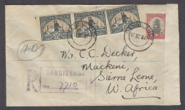 SOUTH AFRICA. 1941 (17 March). Sannieshof - Mackeni - Sierra Leone (3 April). W Africa Reg Censored Env 5 1/2d Rate. Arr - Sonstige & Ohne Zuordnung