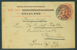 SOUTH AFRICA. 1909 (31 July). Zululand. Pieter Maritzburg - Germany / Bremen. Ovptd Stat Card Cds. Fine Usage. - Altri & Non Classificati