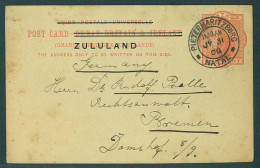 SOUTH AFRICA. 1909 (31 July). Zululand. Pieter Maritzburg - Germany / Bremen. Ovptd Stat Card Cds. Fine Usage. - Sonstige & Ohne Zuordnung