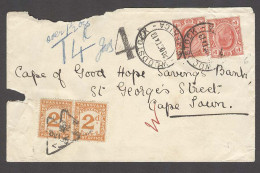 SOUTH AFRICA. 1913 (20 Oct). Transvaal. Woodstock - Capetown. Fkd Env Taxed + 2d P Due Tied Pair All On Front. Scarce +  - Altri & Non Classificati