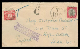 SOUTH AFRICA. 1937. Misoin - UK. Fkd + Taxed Env / T-10 + Bilingual Insuf Cachet (xxx) + UK Tax. Fine. - Other & Unclassified