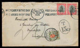 SOUTH AFRICA. 1926 (22 Dec). Durban - Switzerland. Fkd Env / Slogan Cancel Taxed "T-15c" Oval Cachet + Swiss Postage Due - Other & Unclassified