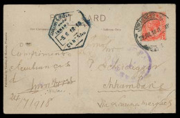 SOUTH AFRICA. 1918 (28 July). Johanesburg - Portuguese Africa. Via Lourenço M. Fkd Card + Arrival + Censored. Interestin - Other & Unclassified