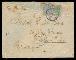 STRAITS SETTLEMENTS SINGAPORE. 1892 (26 Jan). Singapore - Germany. Fkd Env 5c + 10c Green Ovptd, Tied Cds + Oval Violet  - Singapore (1959-...)