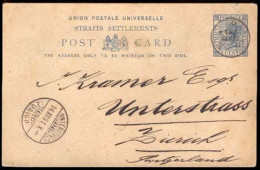 STRAITS SETTLEMENTS SINGAPORE. 1891 (20 Nov.). SINGAPORE - MALAYSIA - SWITZERLAND. Penang To Zurich. 2c / 3c Stationary  - Singapore (1959-...)