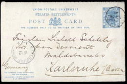STRAITS SETTLEMENTS SINGAPORE. 1891 (18 Nov.). Singapore To Germany (15 Dec.). 2c / 3c Blue Double Stationary Card With  - Singapour (1959-...)
