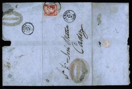 STRAITS SETTLEMENTS SINGAPORE. 1858. Singapore To Cadiz/Spain. E. Franked Spain. 4 Cuartos Imperf. Red, Tied "63"  Cart  - Singapore (1959-...)