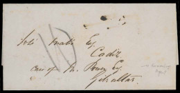 STRAITS SETTLEMENTS SINGAPORE. 1854. Singapore To Cadiz Via Gibraltar. E.L. Forwarded By "Michael Power". "Alexandria" B - Singapour (1959-...)