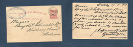 SOUTH AFRICA. 1894 (17 May) ZAR, Joburg - 1d Rose Stat Card. Fine. - Sonstige & Ohne Zuordnung