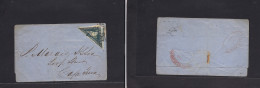 SOUTH AFRICA. 1861 (24 July) Cape Of Good Hope. Port Elisabeth - Capetown (27 July) E. Fkd 4d Blue Triangular, Full Marg - Other & Unclassified