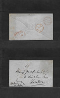SOUTH AFRICA. 1854 (18 March) Grahams Town - London, UK (9 May) Via Capetown. Stampless Envelope Reverse Red Oval Cachet - Other & Unclassified