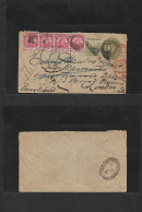 SOUTH AFRICA. 1895 (Oct 14) CGH. Unsburg - London, UK (4 Nov) 3 1/2d Green Registered Stat Env + 5 Adtls Tied Triangular - Other & Unclassified