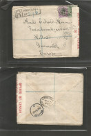 SOUTH AFRICA. 1918 (14 Oct) Pretoria - Denmark, Hillerod (10 Dec 18) Registered Multifkd Env +  Censor Label + R-cachet  - Sonstige & Ohne Zuordnung