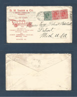 SOUTH AFRICA. 1913 (23 June) TRANSVAAL, Joburg - USA, Detroit, Mich. Car Color Ilustrated Envelope, Multifkd At 2 1/2d R - Other & Unclassified