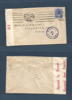 SOUTH AFRICA. 1917 (3 Aug) Joburg - USA, Attlebovo, Mass. Single Fkd + Censored (label + Cachet) Nice Condition Item. - Altri & Non Classificati