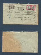 SOUTH AFRICA. 1939 (25 Jan) Kopjes - UK, Huddersfield. Fkd Envelope Taxed T-20 + 2d + Arrival Postage Due 2d Tied Cds. F - Other & Unclassified