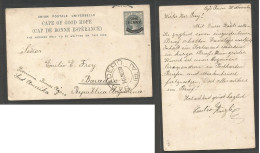 SOUTH AFRICA. 1898 (30 Nov) Capetown - Argentina, Baradero (14 Enero 99) 1d Ovptd Stat Card. Fine Arrival Cachet. - Altri & Non Classificati