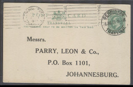 SOUTH AFRICA. 1911 (6 July) Transvaal. Germiston - Joburg (6 July). 1/2d Green K E VII Stat Card. VF Cds Strike. - Altri & Non Classificati