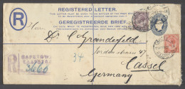 SOUTH AFRICA. 1924 (11 Jan). Capetown - Germany, Cassel (29 Jan). Reg 6d Blue Stat Env 2 Adtls Violet R-cachet. Fine. - Altri & Non Classificati