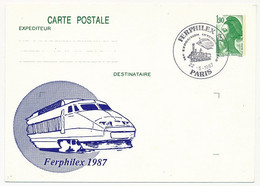 Entier Repiqué - 1,90 Liberté - Ferphilex 1987 (TGV) - PARIS - 22/5/1987 - Cartoline Postali Ristampe (ante 1955)