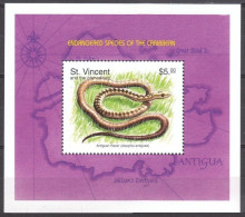 1998 St Vincent Grenadines 4287/B444 Reptiles / Snakes 5,50 € - Serpents