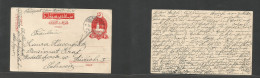 SYRIA. 1918 (11 March) Turkish PO, Aleppo - Switzerland, Zurich. Red Stat Card, Fine Bilingual "feldpost Uber Berlin" En - Siria