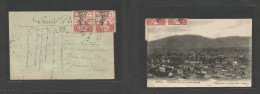 SYRIA. 1910 (24 Apr) Damas - Switzerland, Barchwal. Ovptd Tax Provisional Fiscal Issue. Multifkd Pcard Tied Cds + Violet - Siria