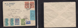 SYRIA. 1946 (26 Febr) Damas - London, UK. Air Multifkd Incl Postal Fiscal Ovptd Issue On Mixed Usage, Tied Cds. Fine. - Siria