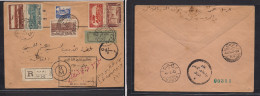 SYRIA. 1944 (29 June) Damas - Cairo (5 July) Registered Air Multifkd Special Flight Cachet Envelope + Censored. 2 Label  - Syrie